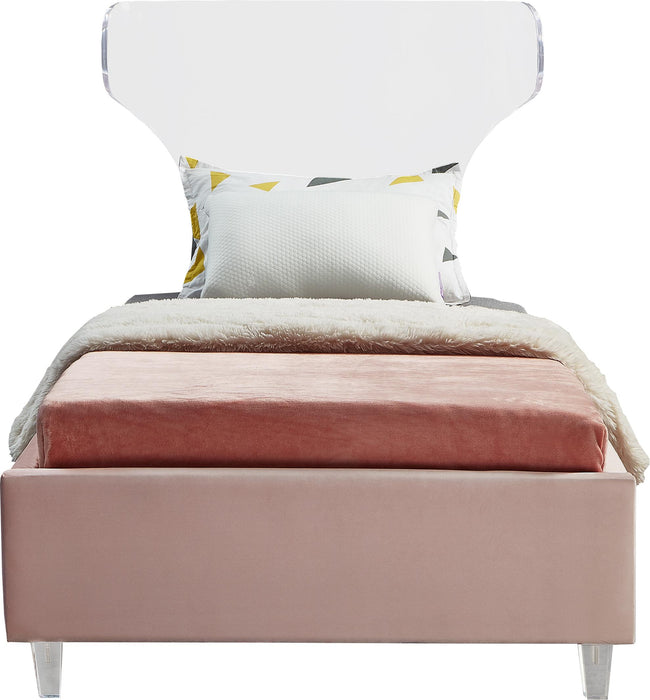 Ghost Pink Velvet Twin Bed