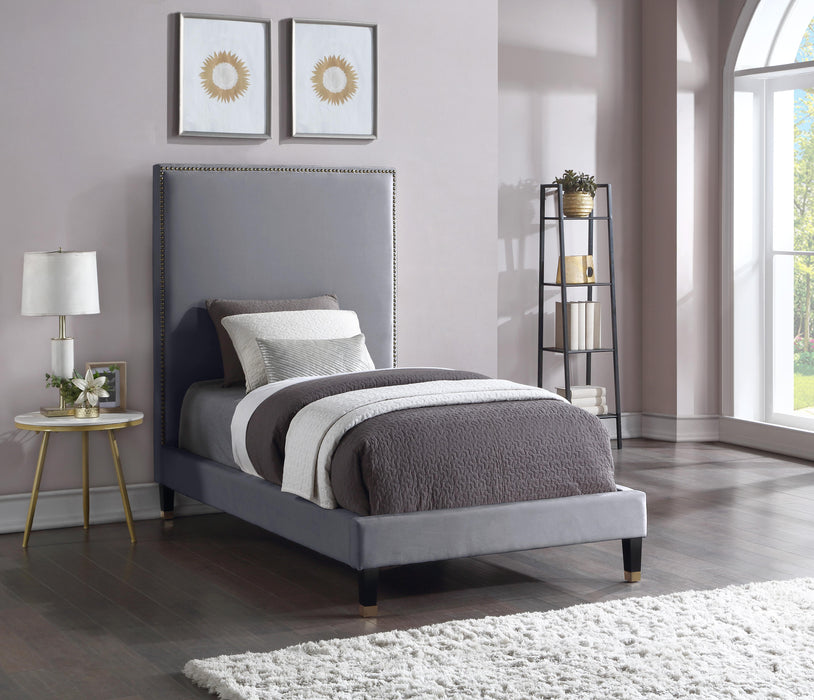 Harlie Grey Velvet Twin Bed