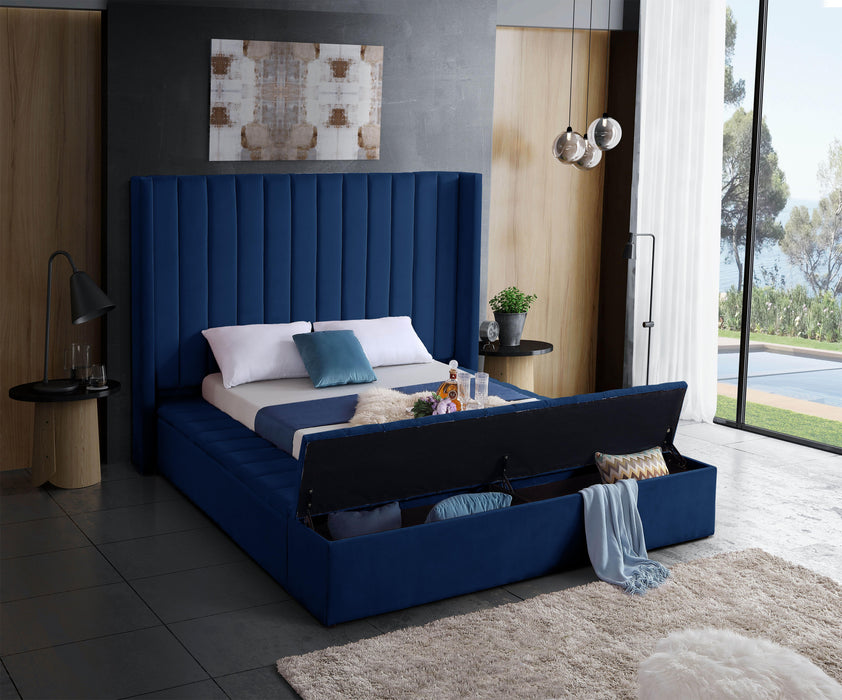 Kiki Navy Velvet Queen Bed (3 Boxes)