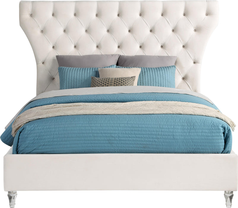 Kira Cream Velvet Queen Bed