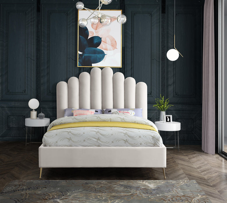 Lily Cream Velvet Queen Bed