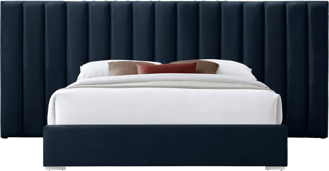 Pablo Navy Velvet Queen Bed