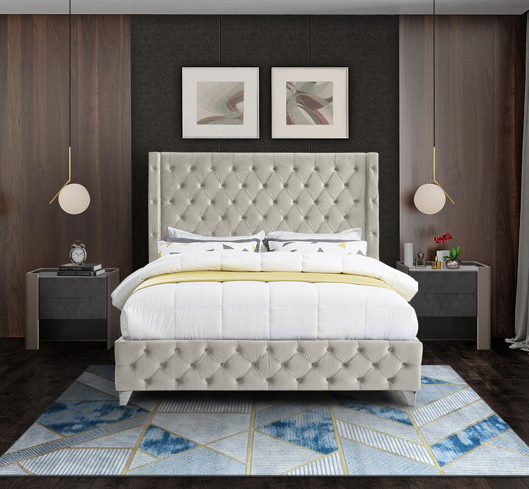 Savan Cream Velvet Full Bed