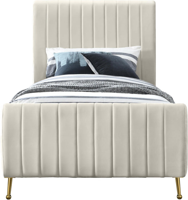 Zara Cream Velvet Twin Bed (3 Boxes)