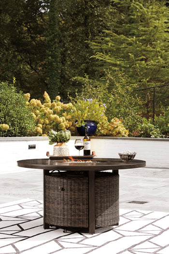 Paradise Trail Paradise Trail Fire Pit Table with 4 Nuvella Swivel Lounge Chairs - Yulissa Home Furnishings (NJ)