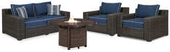 Grasson Lane Grasson Lane Nuvella Loveseat and 2 Lounge Chairs with Fire Pit Table - Yulissa Home Furnishings (NJ)