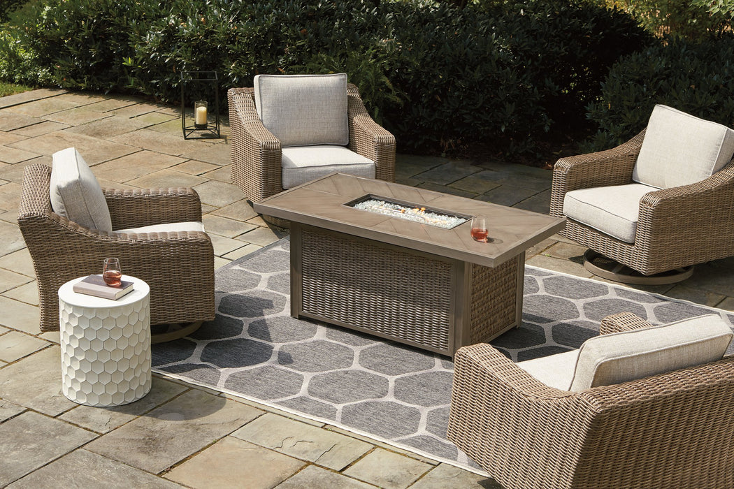 Beachcroft Beachcroft Fire Pit Table with Four Nuvella Swivel Lounge Chairs - Yulissa Home Furnishings (NJ)