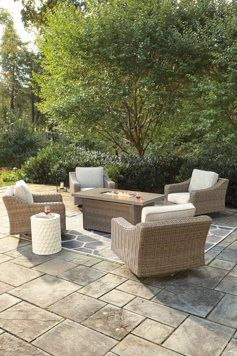 Beachcroft Beachcroft Fire Pit Table with Four Nuvella Swivel Lounge Chairs - Yulissa Home Furnishings (NJ)