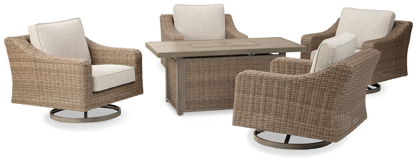 Beachcroft Beachcroft Fire Pit Table with Four Nuvella Swivel Lounge Chairs - Yulissa Home Furnishings (NJ)