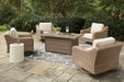 Beachcroft Beachcroft Fire Pit Table with Four Nuvella Swivel Lounge Chairs - Yulissa Home Furnishings (NJ)