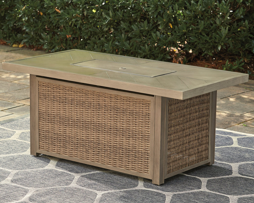 Beachcroft Beachcroft Fire Pit Table with Four Nuvella Swivel Lounge Chairs - Yulissa Home Furnishings (NJ)