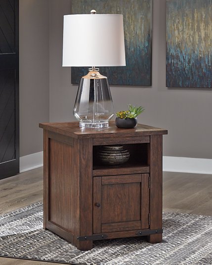 Budmore End Table with USB Ports & Outlets - Yulissa Home Furnishings (NJ)