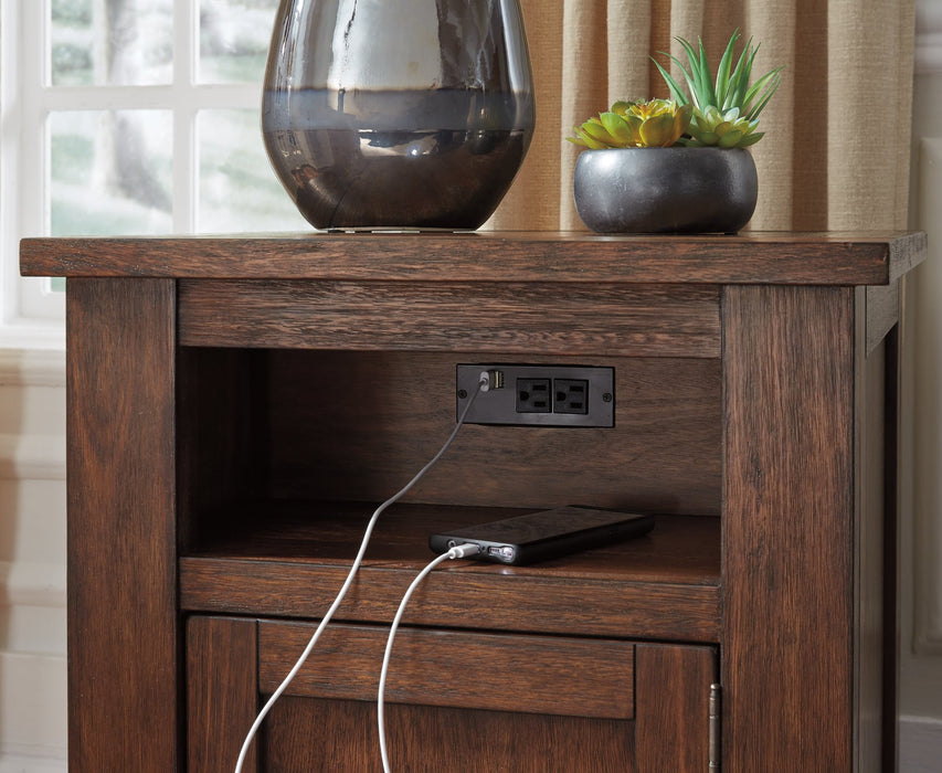 Budmore End Table with USB Ports & Outlets - Yulissa Home Furnishings (NJ)