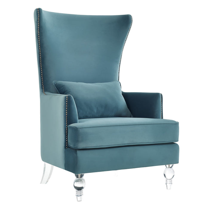 TEAL VELVET ACCENT CHAIR WITH LUCITE LEGS SKU: AC0007