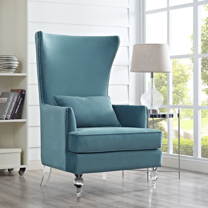 TEAL VELVET ACCENT CHAIR WITH LUCITE LEGS SKU: AC0007