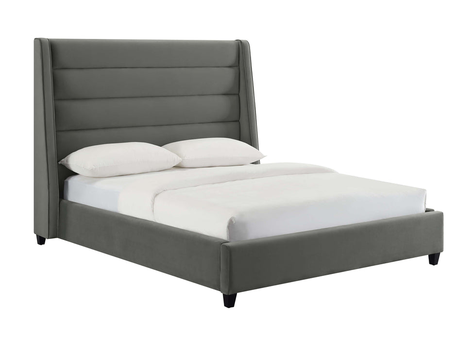 KOAH GREY VELVET BED IN QUEEN SKU: BE0008