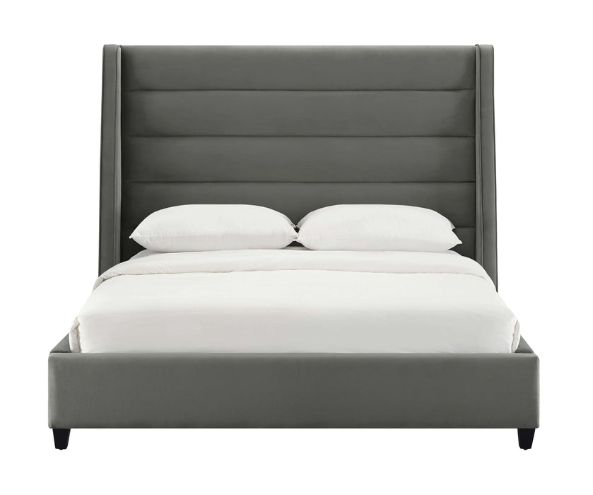 KOAH GREY VELVET BED IN QUEEN SKU: BE0008