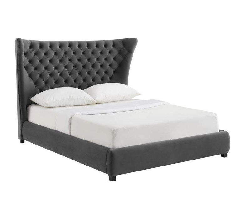 SASSY GREY VELVET QUEEN BED SKU: BE00015