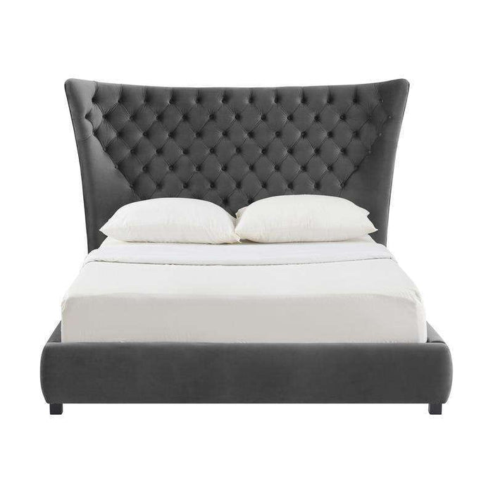 SASSY GREY VELVET QUEEN BED SKU: BE00015