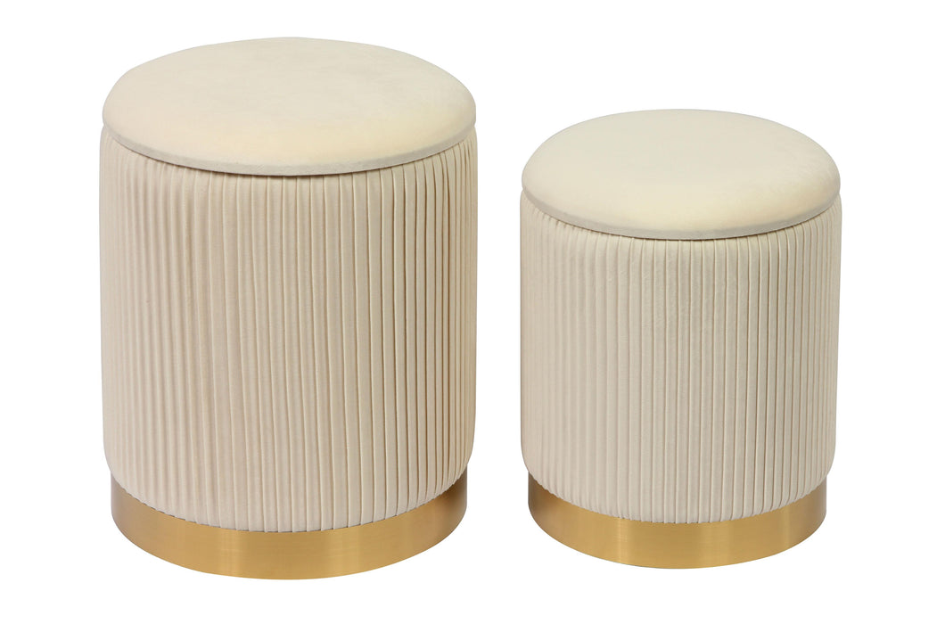 Channeled Cream Velvet Storage Ottomans - Set of 2 image