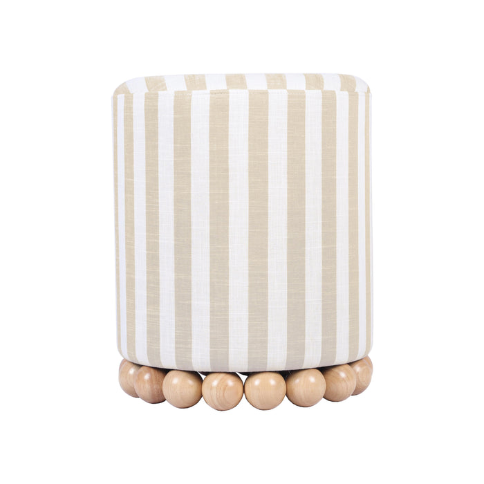 Dex Beige Striped Linen Ottoman