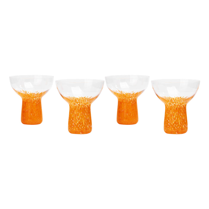 Dottie Clear Orange Dots Handblown Cocktail Glass - Set of 4