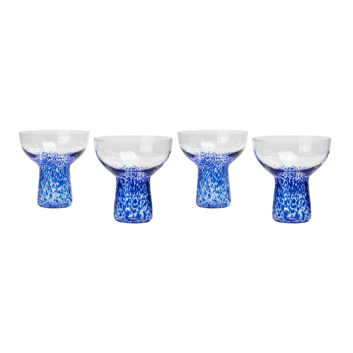 Dottie Blue Dots Handblown Cocktail Glass - Set of 4