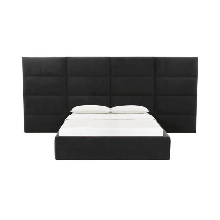 Eliana Black Velvet King Bed with Wings