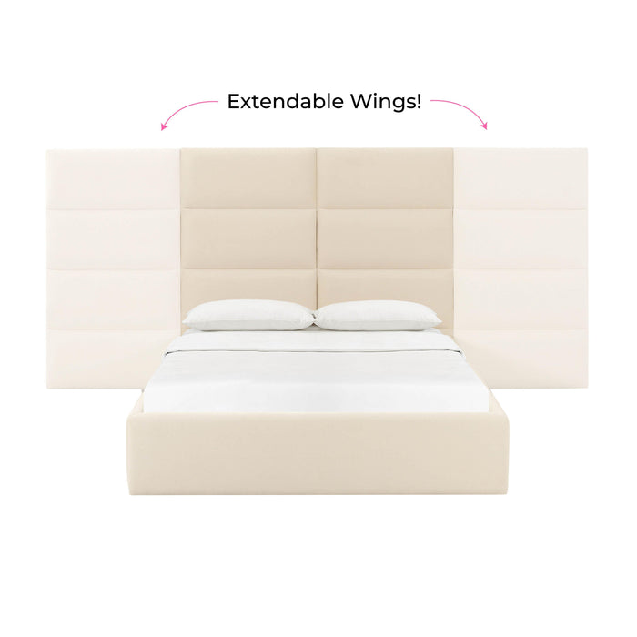 Eliana Cream Velvet Queen Bed with Wings