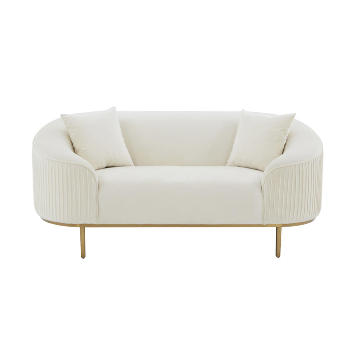 Michelle Cream Velvet Pleated Loveseat