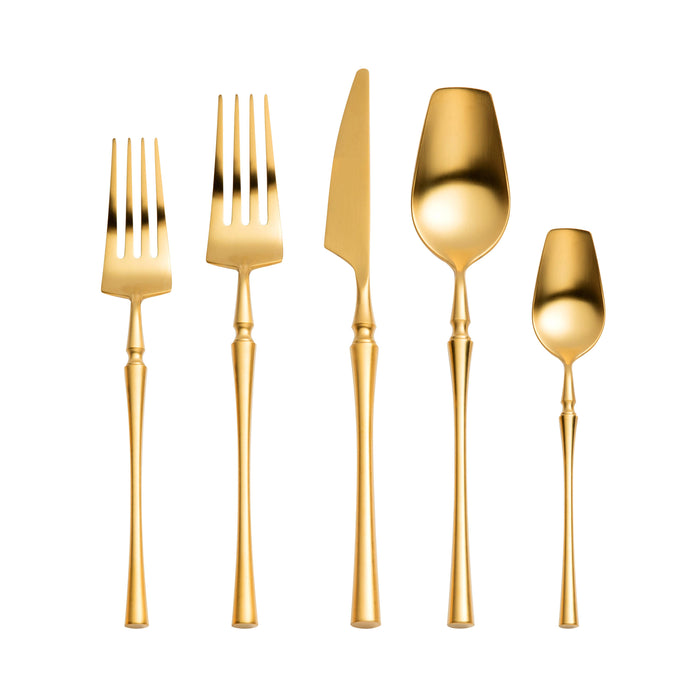 Millie Brushed Gold Stainless Steel Flatware - Set of 5 Pieces - Service for 1