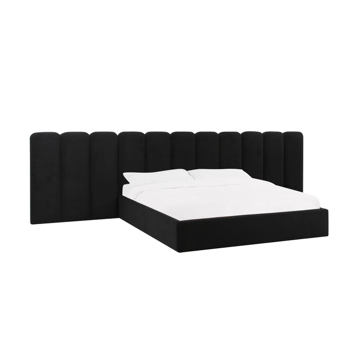 Palani Black Velvet Queen Bed with Wings image