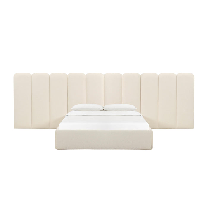 Palani Cream Boucle Queen Bed with Wings