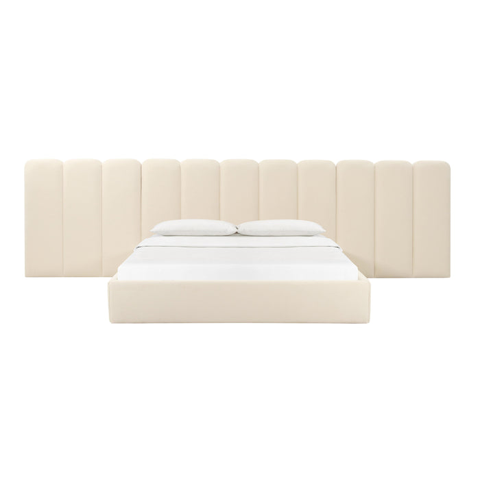 Palani Cream Velvet Queen Bed with Wings