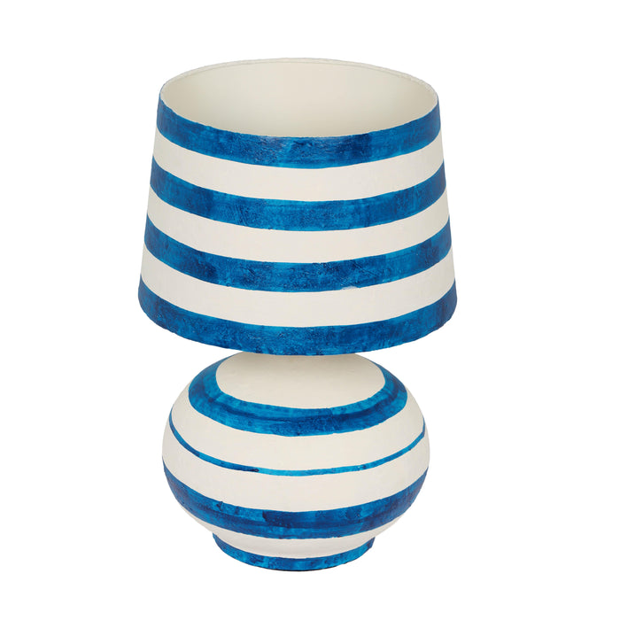 Positano Blue Striped Papier Mache Table Lamp