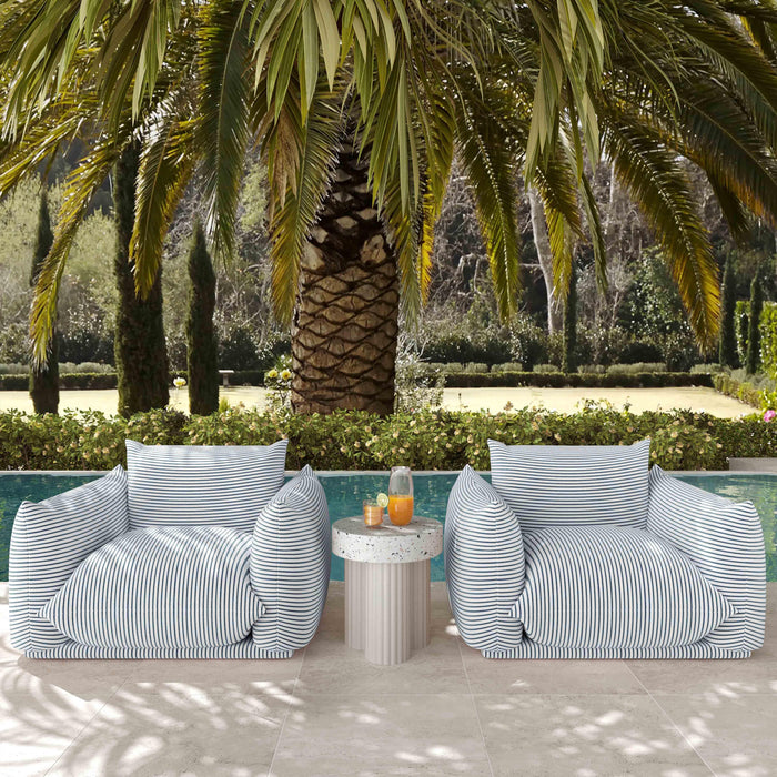 Saint Tropez Pearl and Blue Striped Stuffed Outdoor Armchair