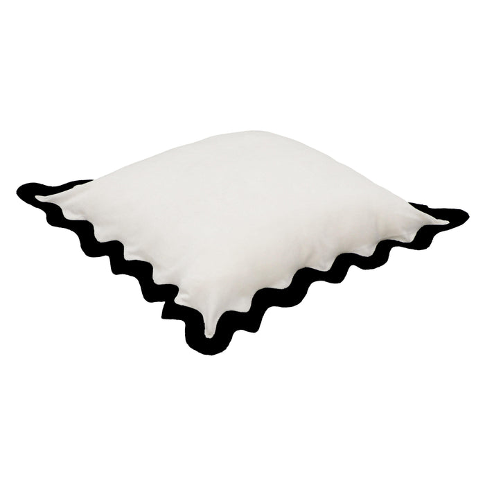 Scalloped Edge Black and White Cotton Velvet Throw Pillow