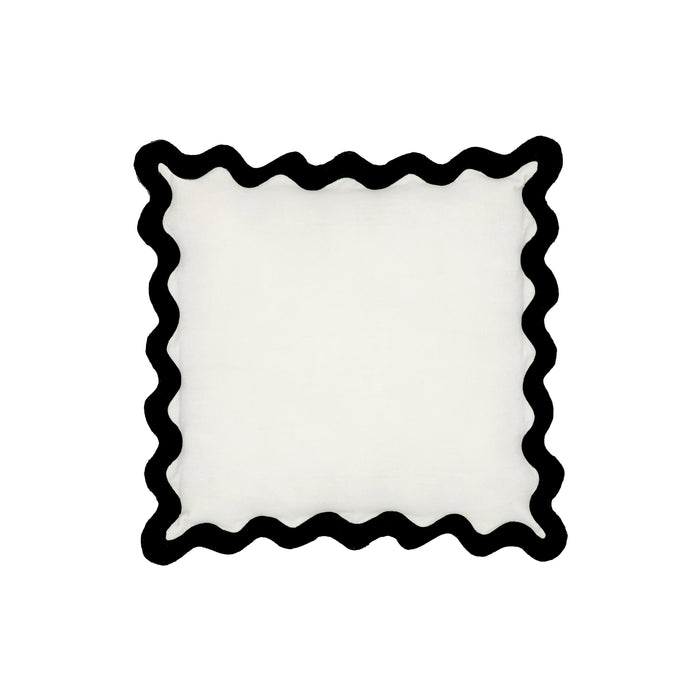 Scalloped Edge Black and White Cotton Velvet Throw Pillow image