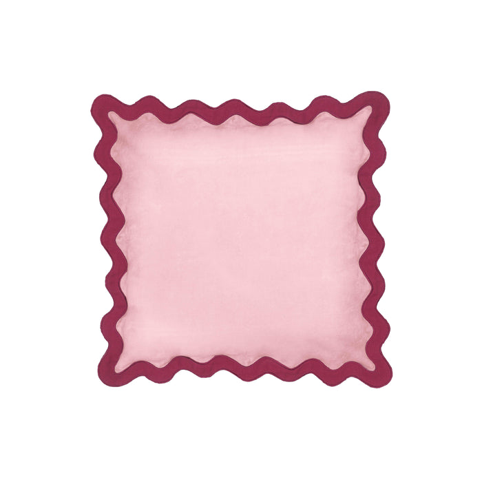 Scalloped Edge Magenta and Pink Cotton Velvet Throw Pillow image