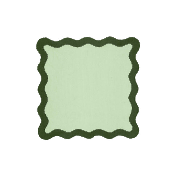 Scalloped Edge Olive Green Linen Napkin - Set of 4 image