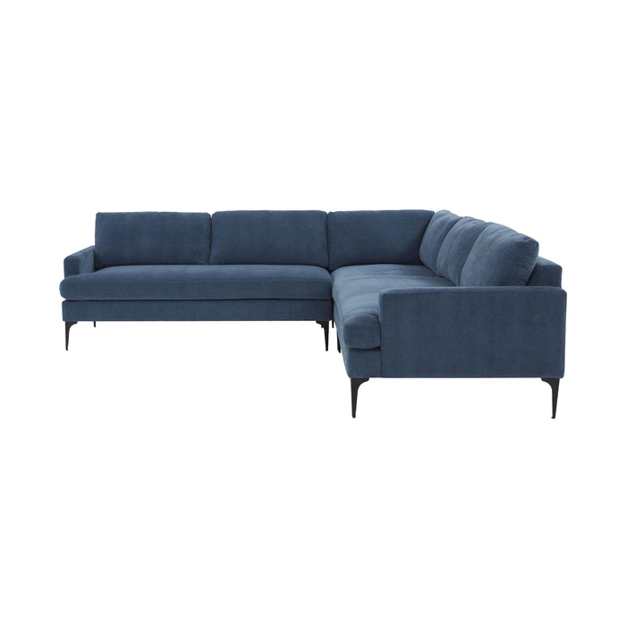 Serena Blue Velvet L-Sectional with Black Legs