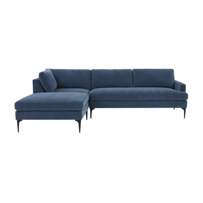 Serena Blue Velvet LAF Chaise Sectional with Black Legs