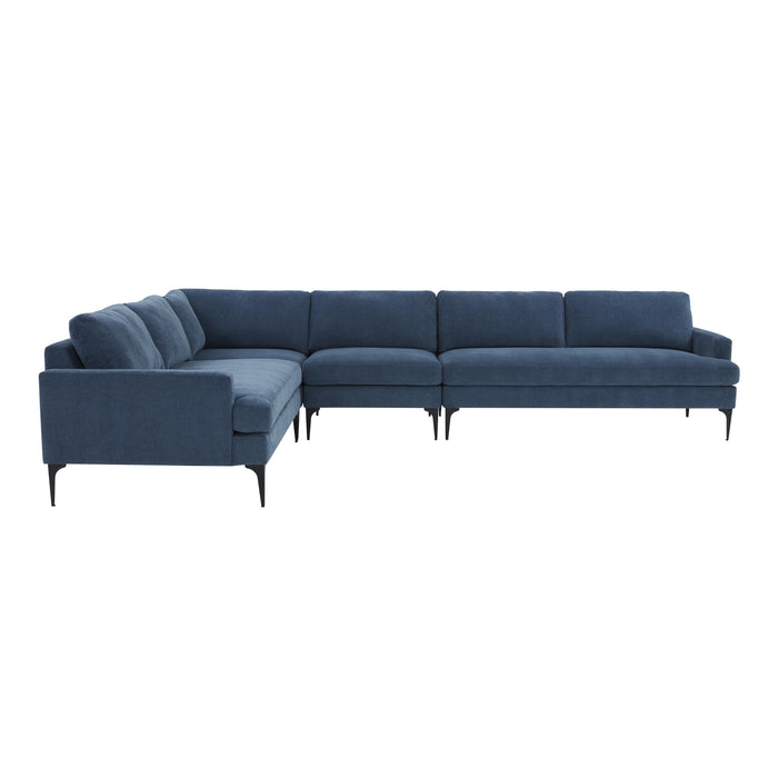 Serena Blue Velvet Large L-Sectional with Black Legs