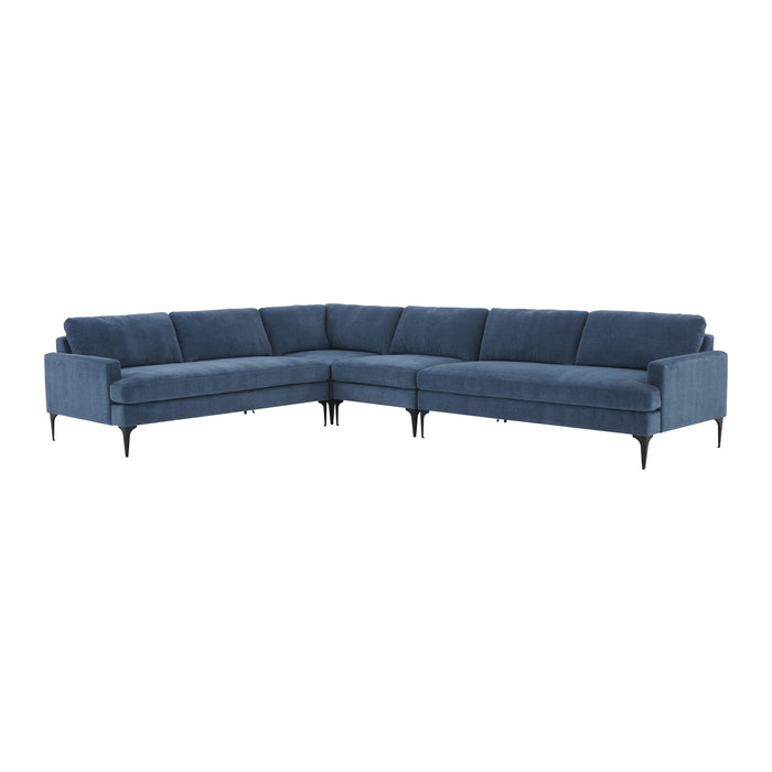 Serena Blue Velvet Large L-Sectional with Black Legs image