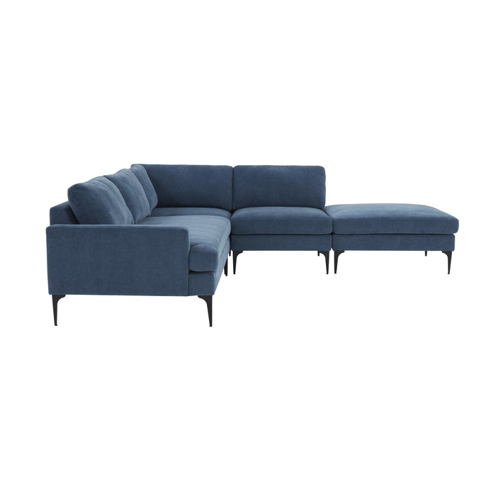 Serena Blue Velvet Large RAF Chaise Sectional with Black Legs