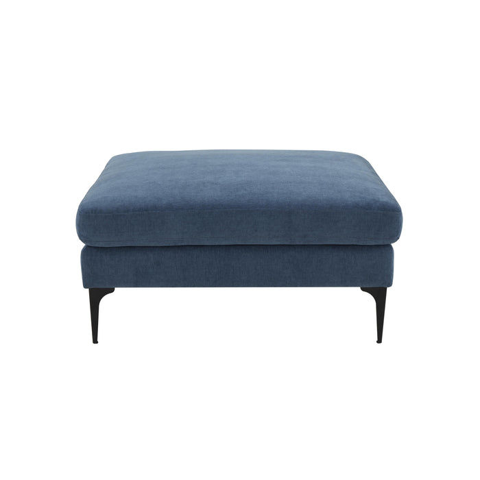 Serena Blue Velvet Ottoman with Black Legs