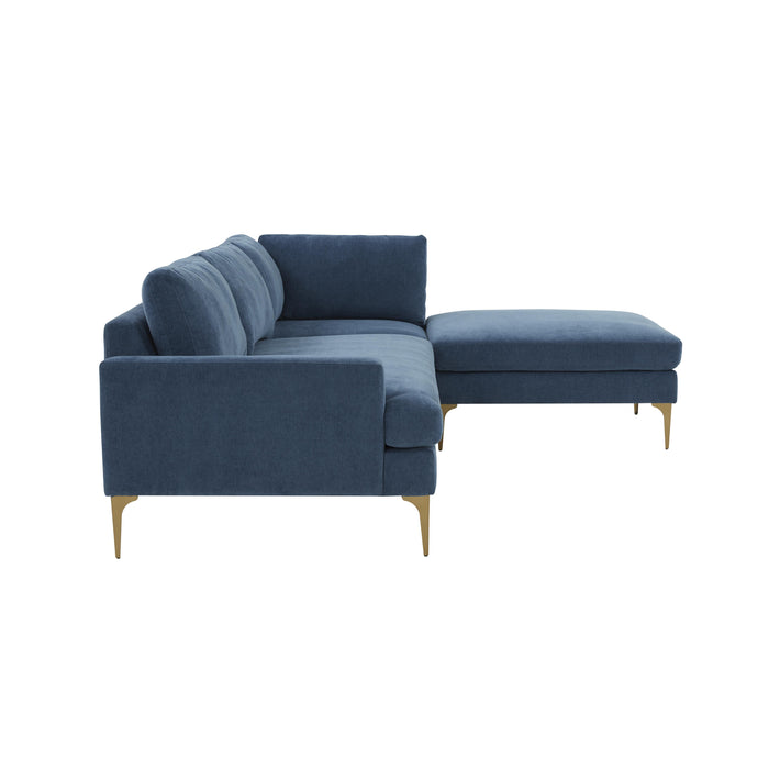 Serena Blue Velvet RAF Chaise Sectional