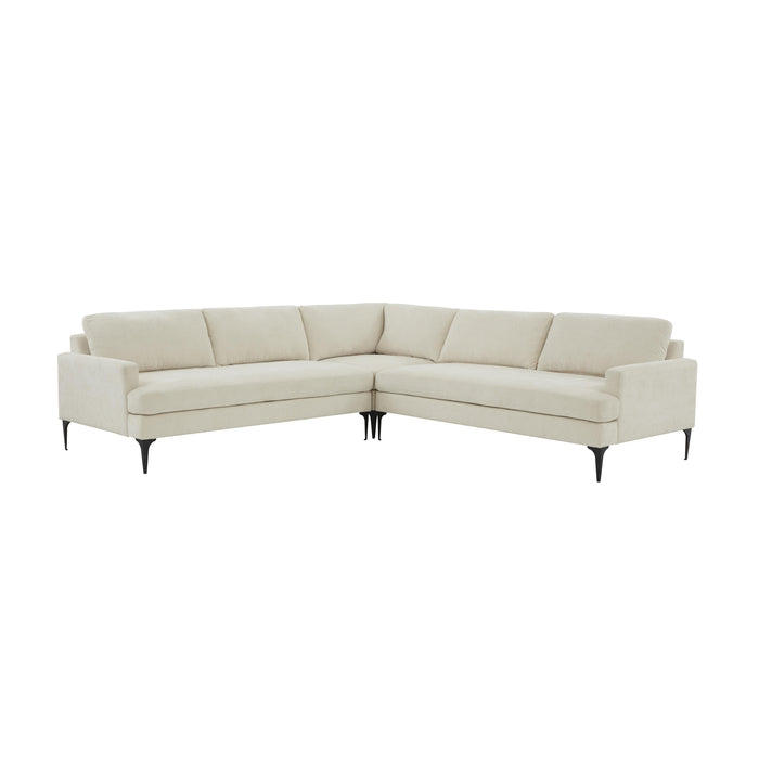 Serena Cream Velvet L-Sectional with Black Legs