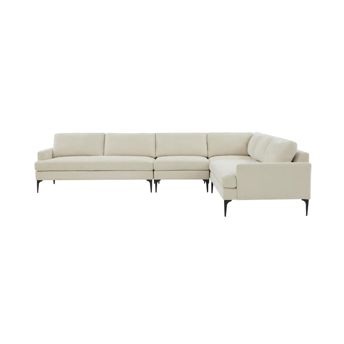 Serena Cream Velvet Large L-Sectional with Black Legs