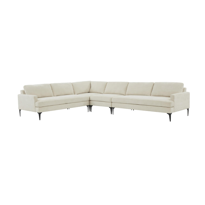 Serena Cream Velvet Large L-Sectional with Black Legs image